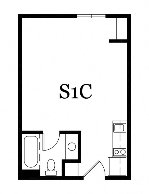 Floor plan for studio, 1 bath, 330 sqft